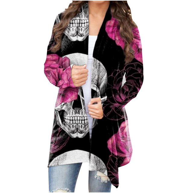 Abrigo estampado a la moda para mujer, cárdigan de manga larga, blusa informal holgada, Tops Pompotops qwe21009