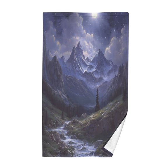 Yayeee 100% Cotton Hand Towels for Bathroom 16" x 28" Soft Absorbent Kitchen Towel, Moonlight Mountain
