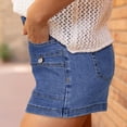 thumbnail image 4 of Yifymode Women's High Waisted Denim Shorts, Button Fly Casual Jean Shorts with Pockets, Summer Slim Fit Stretch Shorts for Daily Wear,Dark Blue XL, 4 of 5