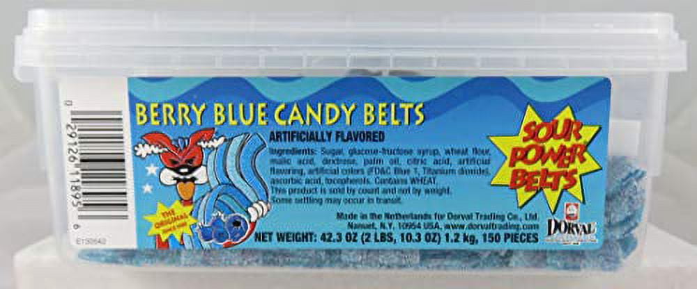 SOUR POWER Berry Blue Candy Belts, 150 Pieces, 42.3 Ounce