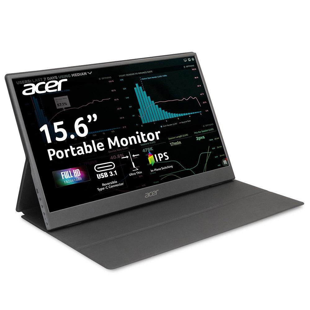 Acer 15.6" Portable Monitor, IPS Full HD (1920 x 1080), 60Hz, Black, PM161Q Cbmiuux