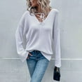 thumbnail image 3 of Vedolay Womens Sweaters Womens Fall Tops 2023 Fashion V Neck Long Sleeve Knitted Casual Sweater,White L, 3 of 5