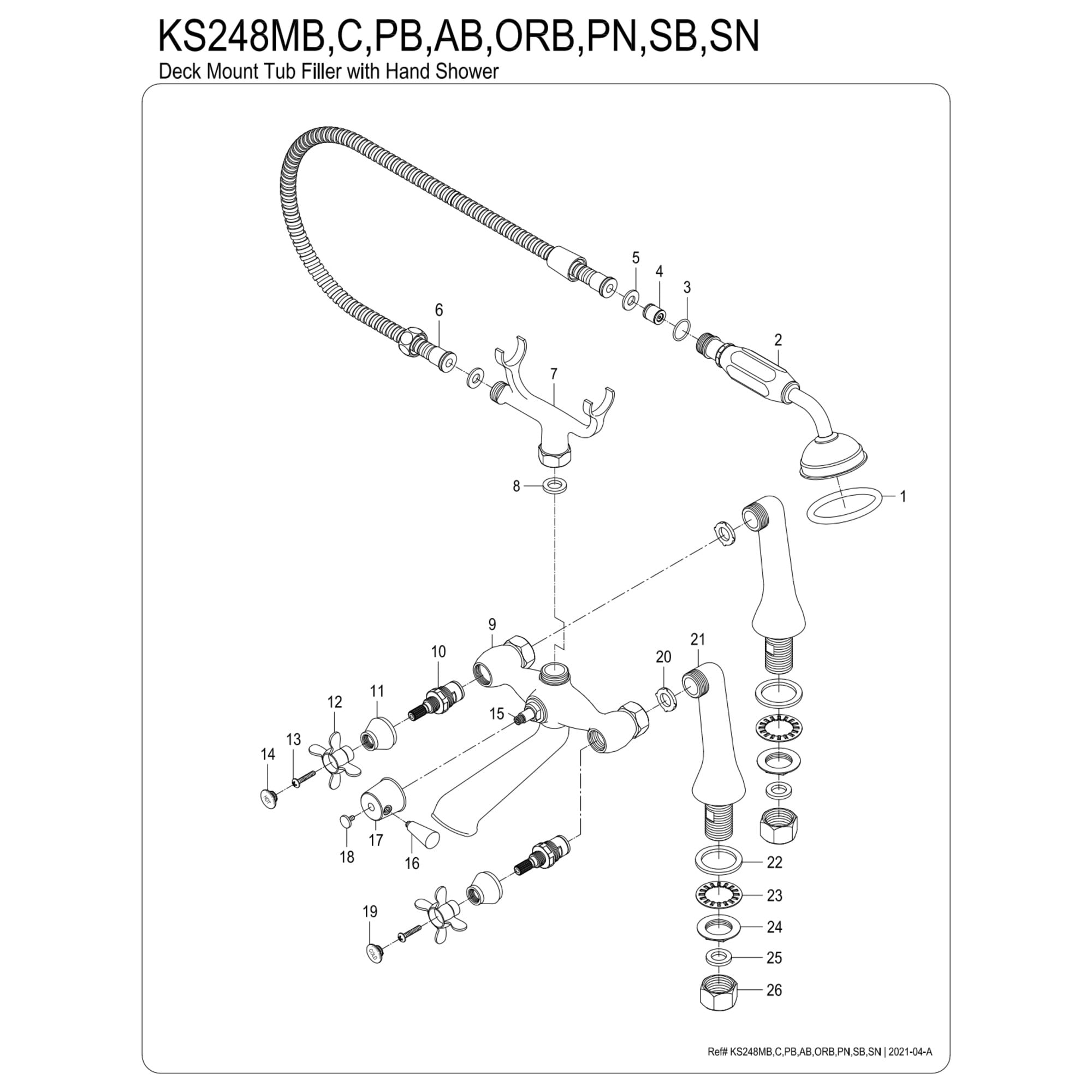 Kingston Brass KS248MB Essex Three-Handle 2-Hole Deck-Mount Clawfoot Tub Faucet with Hand Shower in Matte Black