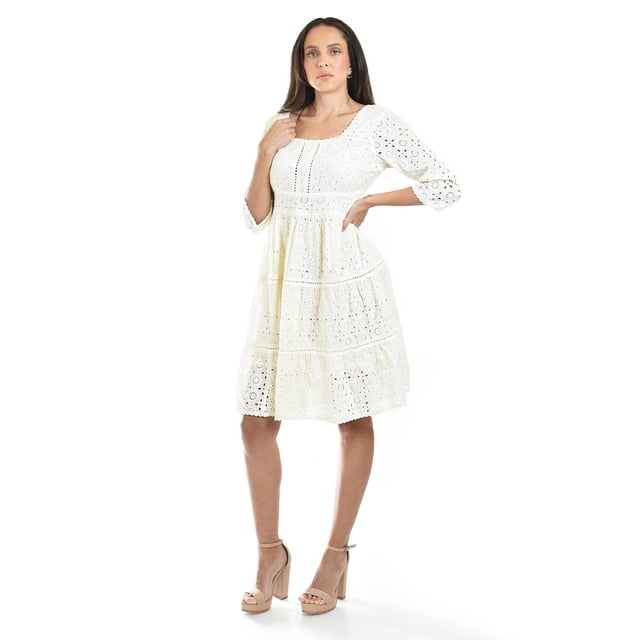 Vestido bordado tipo eyelet Roman Fashion /Juvenil, 111 (Beige) beige G