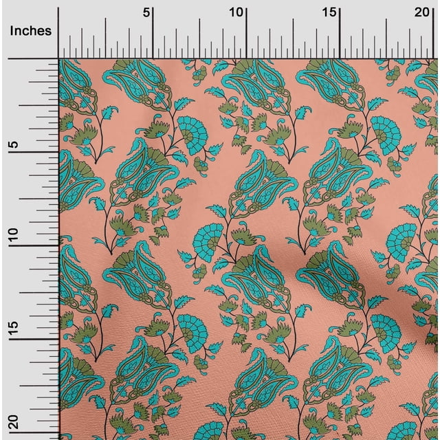 oneOone Polyester Lycra Fabric Leaves|Floral & Paisley Block Print Fabric By Yard 56 Inch Wide