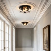 2-Light Farmhouse Ceiling Light with Seeded Glass Lampshade, Industrial Flush Mount Light Fixture Farmhouse for Hallway, Kitchen, Entryway and Foyer(2 Pack)