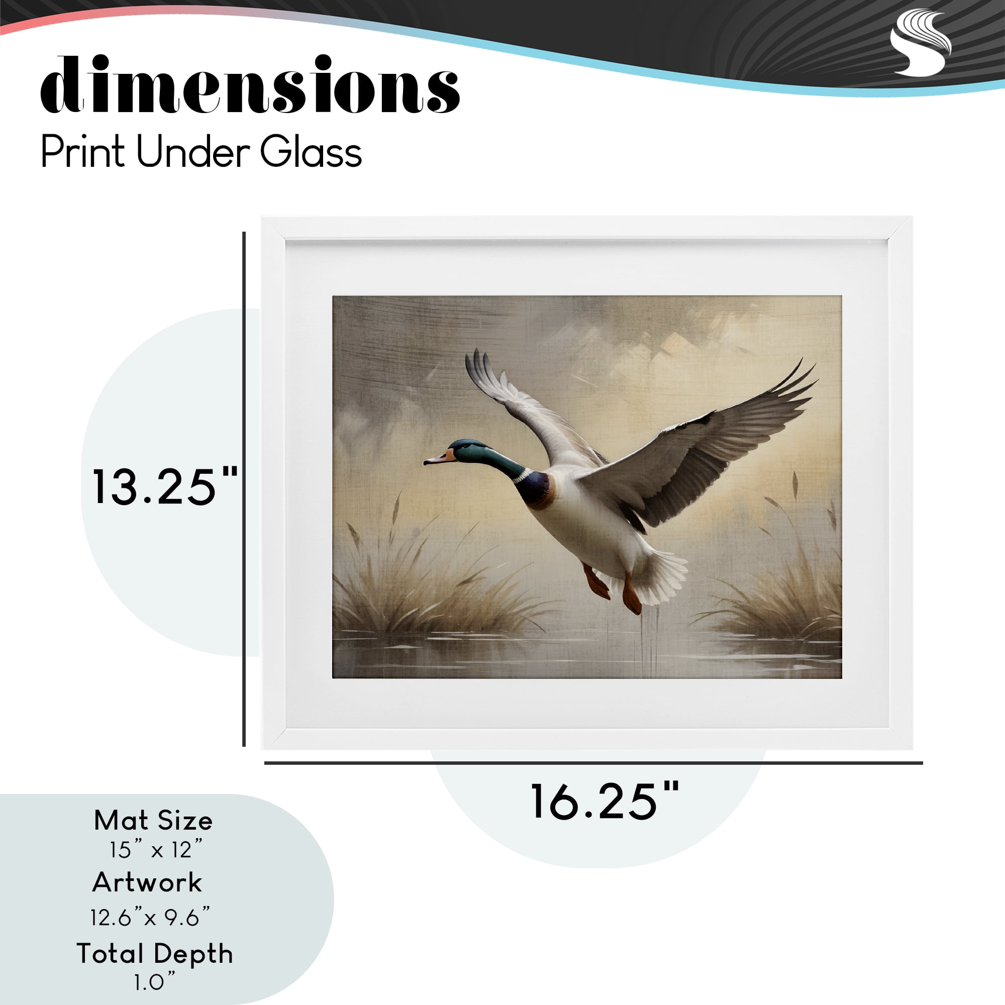 Stupell Industries Gliding Mallard over Wetlands White Framed Print Under Glass, design by Susan Arnot