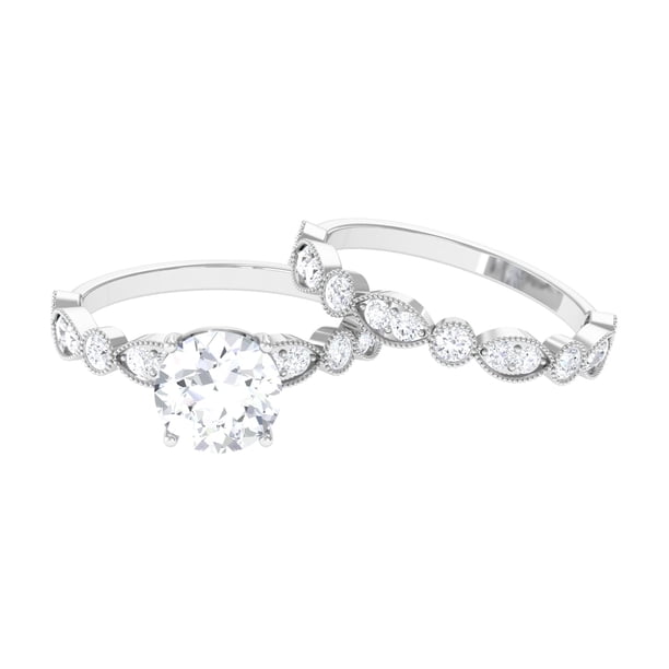 Wedding Ring Set with Moissanite for Women (4 Carat, DVS1 Grade Certified), 925 Sterling Silver