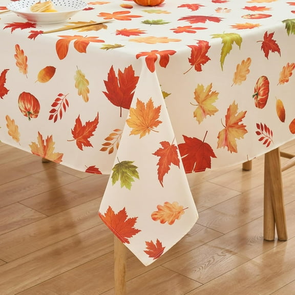 Fall Tablecloth Rectangle Fall Leaves Thanksgiving Pumpkins Table Cloth - 60 x 84 Oblong Polyester Autumn Harvest Seasonal Table Cover Washable Waterproof for Party Picnic Kitchen Dining