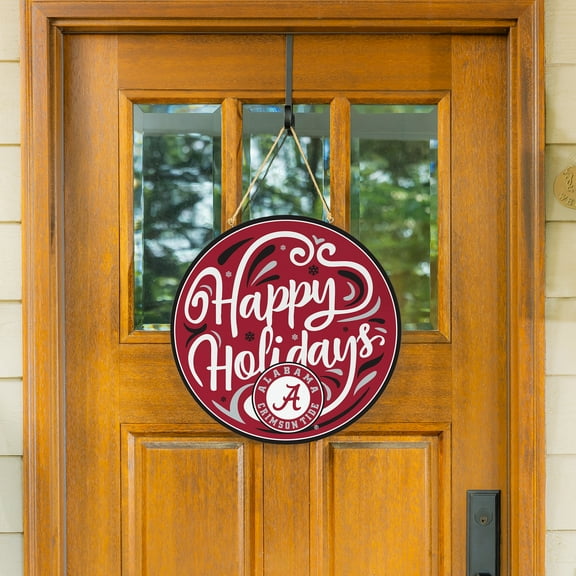 Alabama Crimson Tide 18" Happy Holidays Wooden Round Door Sign