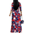 thumbnail image 3 of Women's Maxi Floral Print Casual 3/4 Sleeve V-Neck Wrap Tie Waist Long Dress For Women Plus Size Summer Vacation Boho Beach Chic Curvy Elegant Outwear Vestidos, 3 of 4
