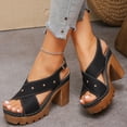 thumbnail image 4 of Rokment Womens Studded Platform Chunky High Heels Dress Sandals for Ladies 2026 Summer Trendy Leather Crooss-Band Open Toe Heeled Slingback Sandals Black Size 7.5, 4 of 6