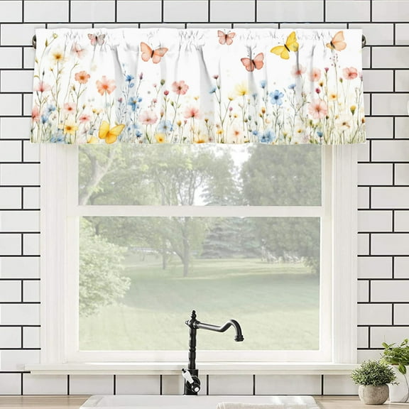 AshasdS Floral and Butterfly Print Polyester Curtain Valance for Home Bedroom Living Room Kitchen Window Decor 54x18 inch