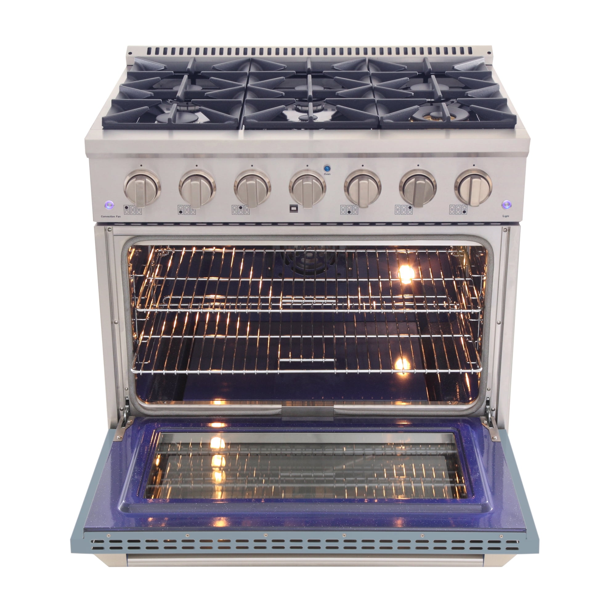 36 in. 5.2 cu. ft Dual Fuel Range for Propane Gas Sealed Burners in Light Blue.
