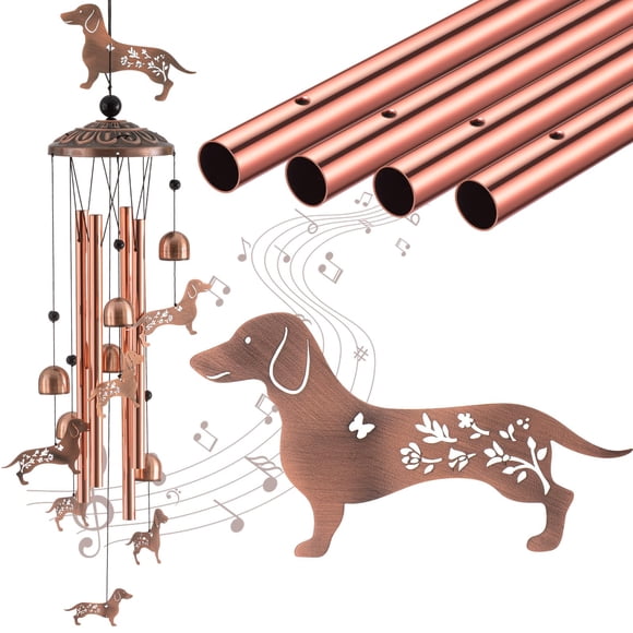 Campanilla de viento Briwooody Dachshund de metal para decoración exterior de 92 cm
