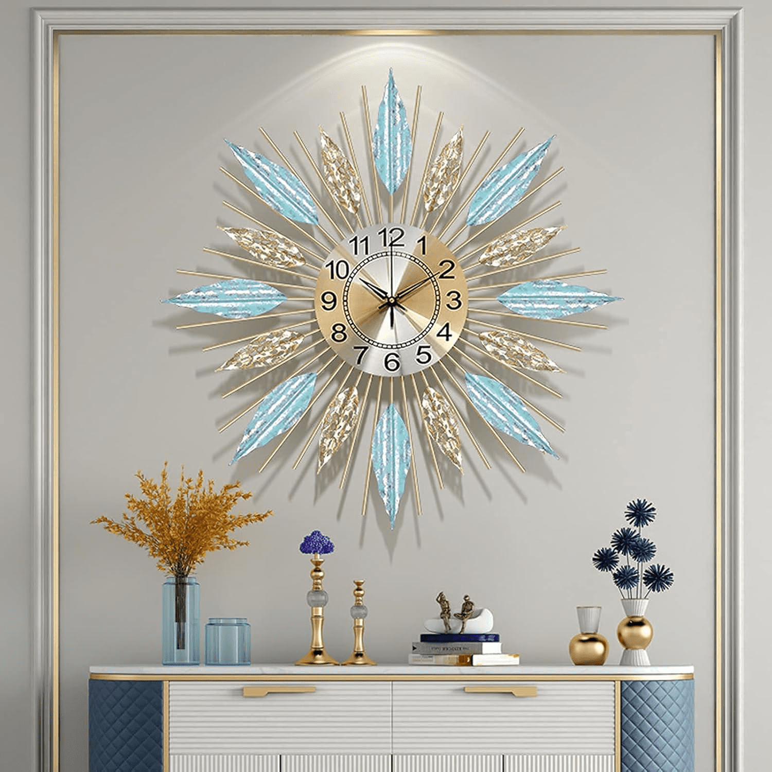 Large Decorative Wall Clock for Home Office, Silent Non-Ticking Metal Analog Clock, Easy to Read Battery Operated School Clock for Living Room Bedroom Kitchen Decor