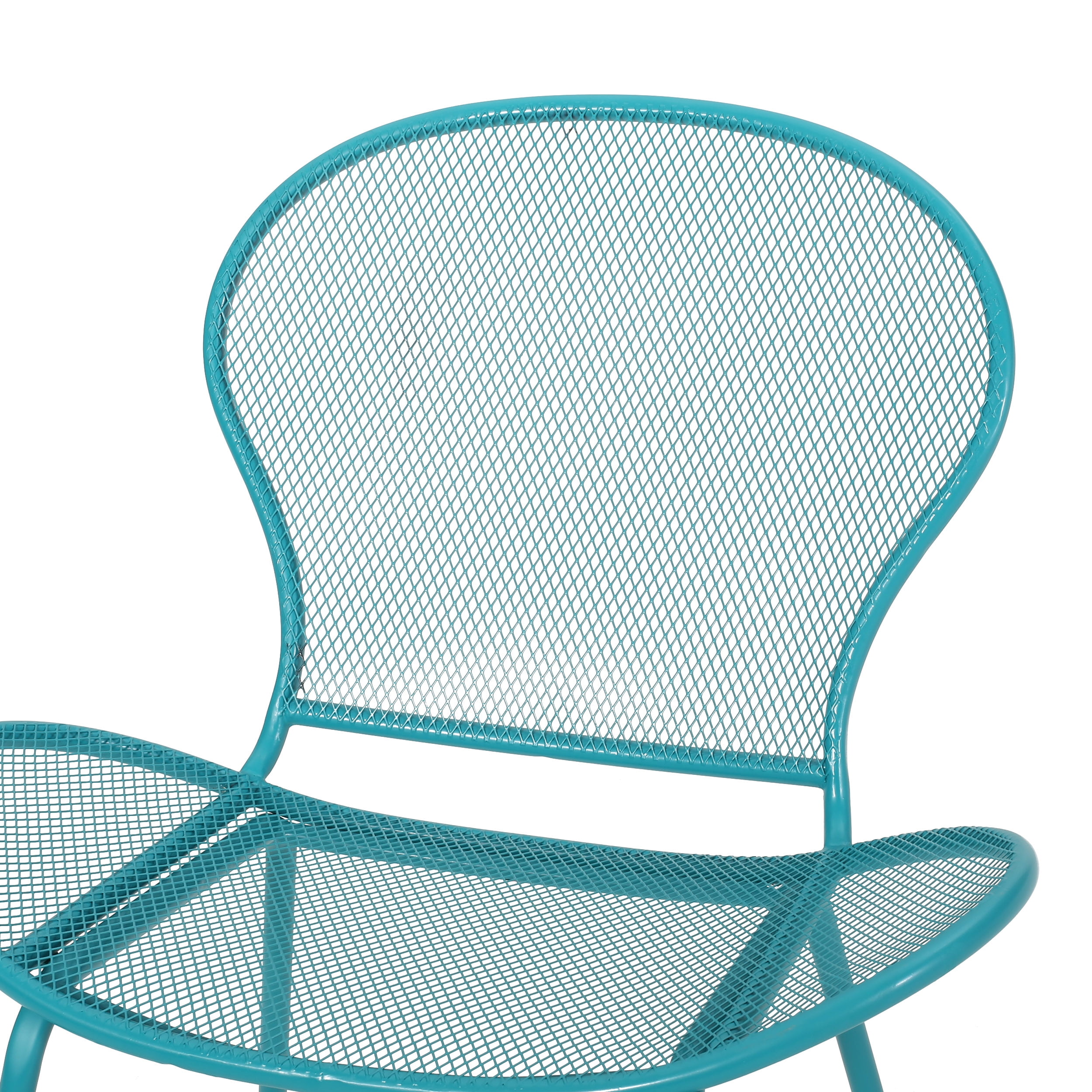 Kreighton Modern Outdoor 2 Seater Iron Chat Set with Side Table, Matte Teal