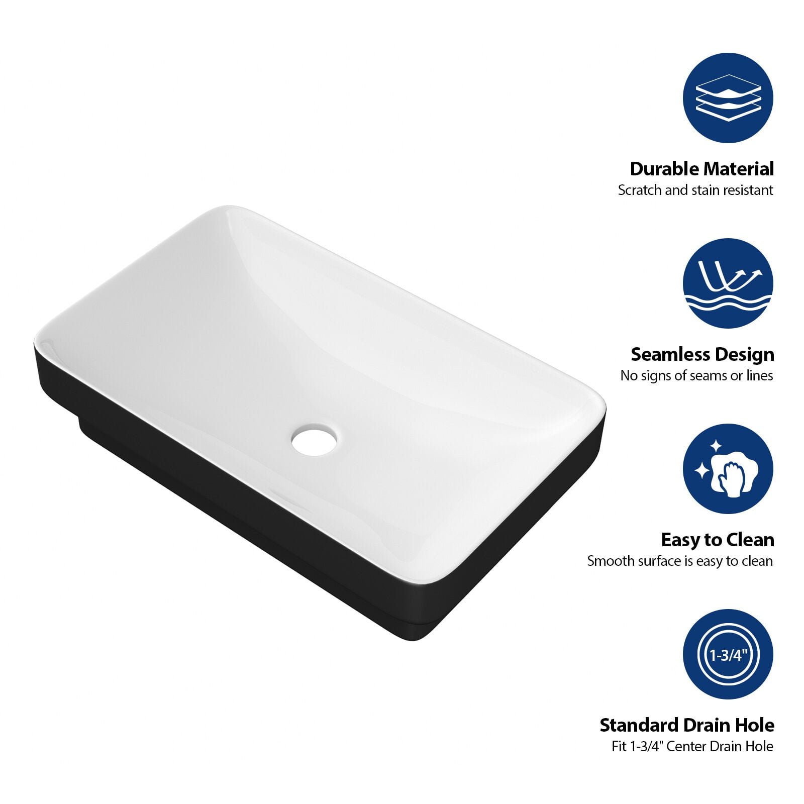 Vanity With Sink, 19"x12" White & Black Semi-Recessed Ceramic Bathroom Sink - Countertop Vessel Design, White+Black Bathroom Vanity,Ceramic Single Sink Vanity, Bath & Faucets Bathroom Vanities