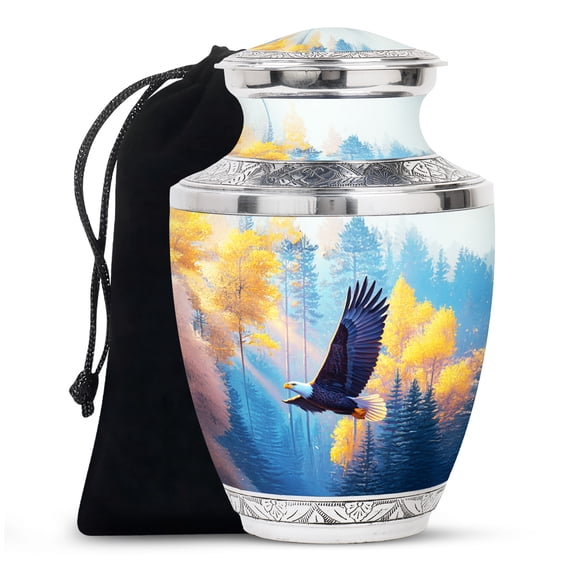 MUKTIVE Eagle Large Funeral Cremation Urn for Ashes Male - Grey Memorial Urns for Adult Ashes Mother & Father - Burial Decorative Urn for Loved Ones - 10 Inch