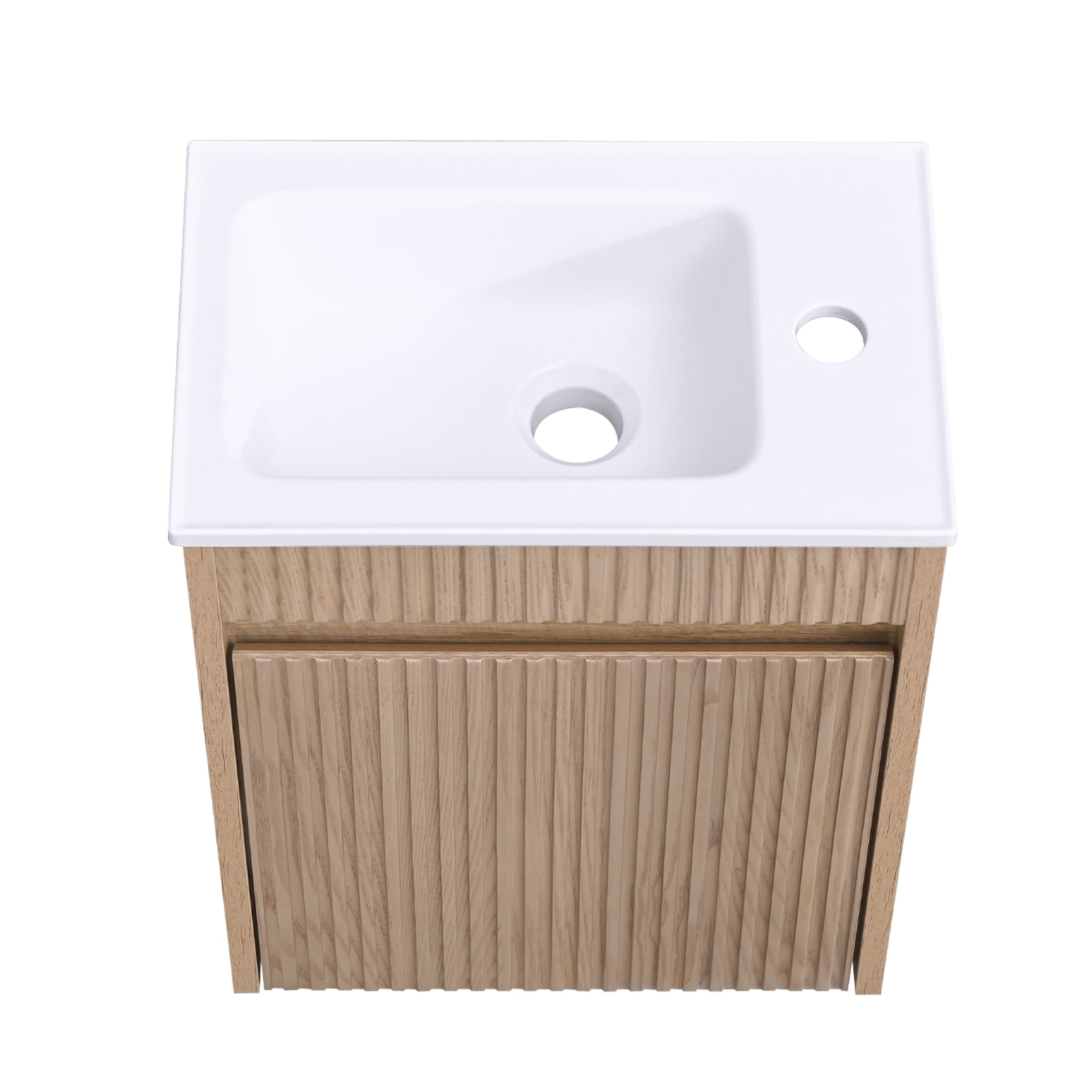 16" Single Bathroom Vanity Set, Wall Mounted Bathroom Vanity with White Resin Sink Top, Floating vanity with Soft Close Door & Shelf, Single Bathroom Vanity with Top