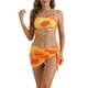 thumbnail image 1 of Bañadores de bikini de 3 piezas con tirantes ajustables para mujer, parte inferior triangular con falda de malla, color naranja grande, 1 of 5