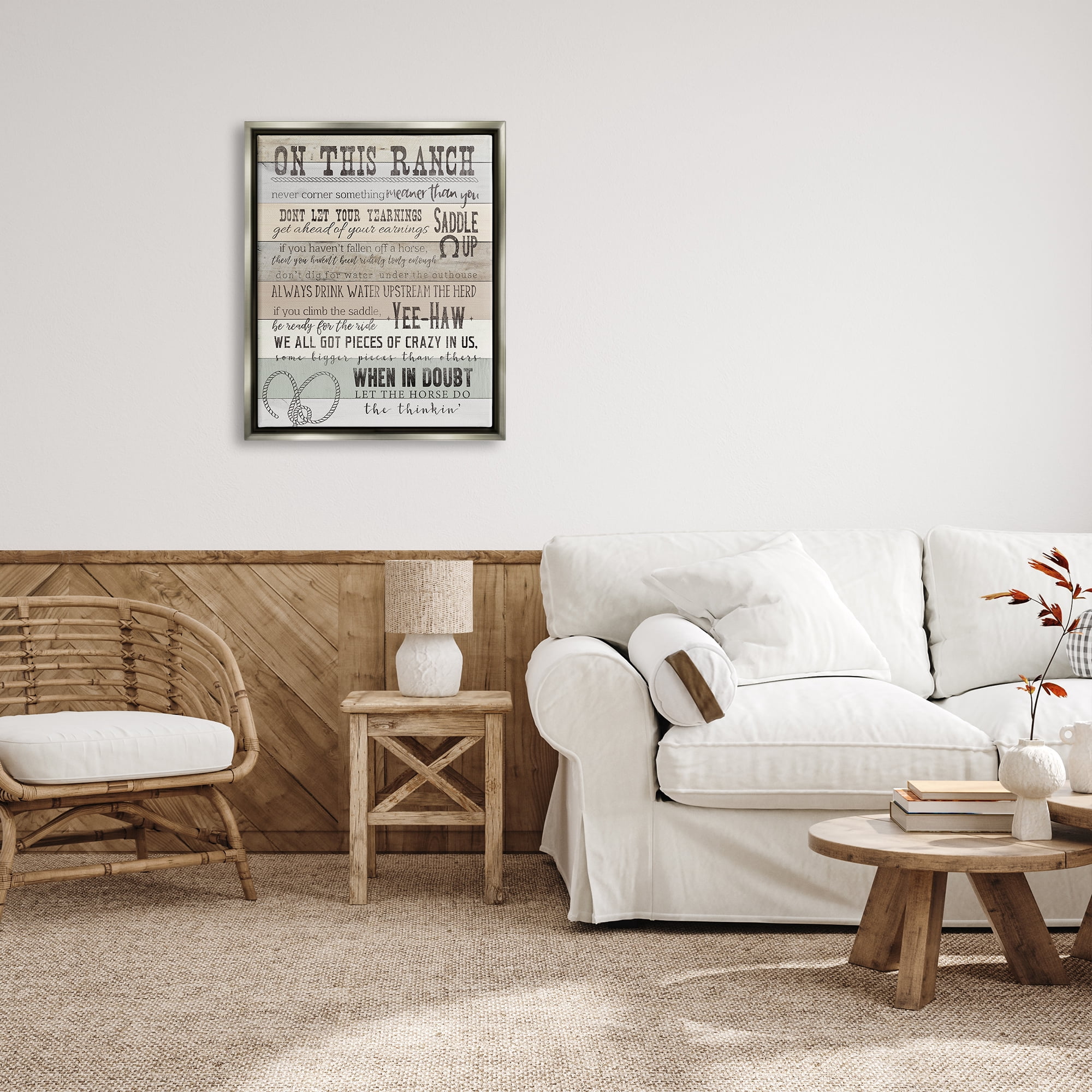 Stupell Industries On This Ranch Rules Typography Painting Gray Floater Framed Canvas Art Print Wall Art, 25 x 31