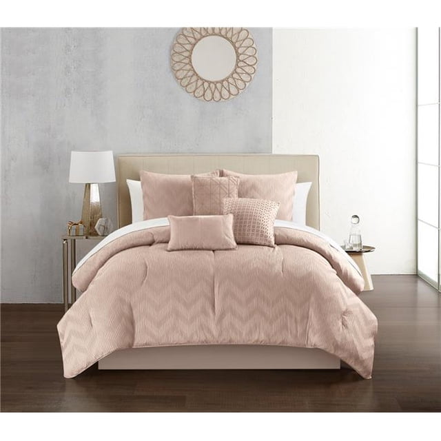 Chic Home BCS18618-US 6 Piece Natalia Comforter Set, Rose - Queen Size