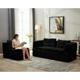 thumbnail image 5 of Plush Corduroy Sectional Sofa Bed, 80" King Sleeper, Convertible Couch with Independent Chaise & Blanket, Deep Seat Fluffy Black Sofa for Living Room, No Assembly, 5 of 18