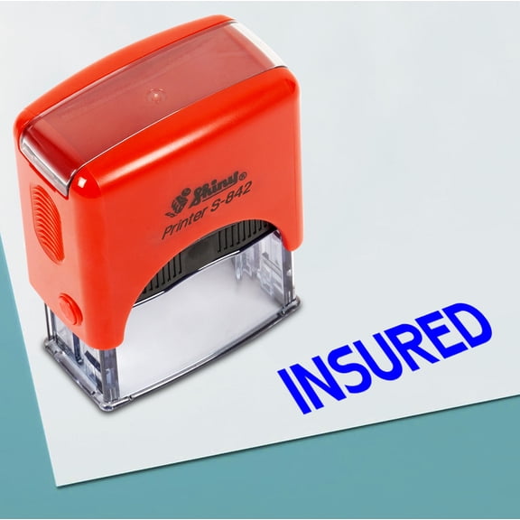 Printtoo Insured Self Inking Rubber Stamp Pre,Inked Office Stamp, Home Office Business Stationery, 38 x 14 mm, Blue