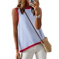 thumbnail image 2 of Womens Summer 2025 Casual Striped Color Block High Neck Tank Top Loose Knit High Low Sleeveless Shirts As Shown S, 2 of 6