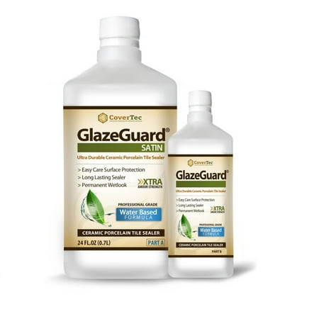 GlazeGuard Satin Sealer For Ceramic, Porcelain, Stone Tile Floor / Wall Surfaces (1 Qrt - Pro Grade (2) Part (Best Tile For Shower Porcelain Or Ceramic)