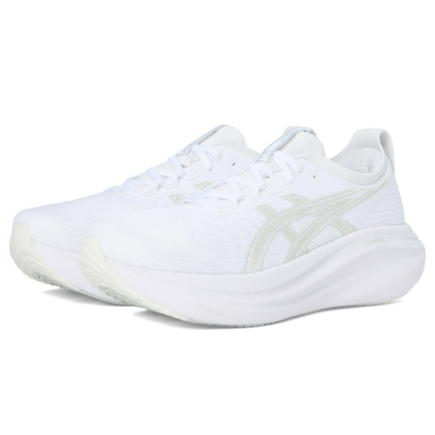 Zapatillas para correr ASICS Gel-Nimbus 27 para mujer, Blanco/Gris Glaciar
