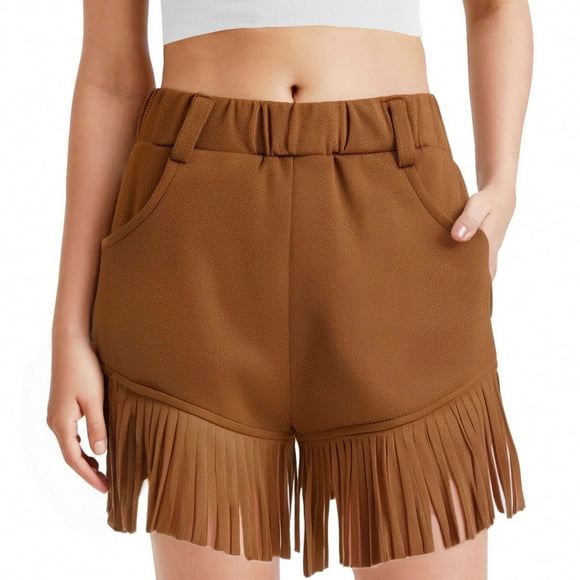 YUTK Summer Shorts Clearance Sale Fashion Solid Color Girls and Boys Casual Solid Color Artificial Leather Outdoor Jacket Shorts Brown 11 Years