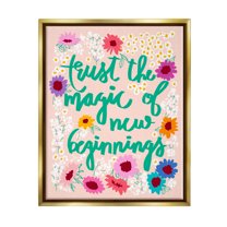 Stupell Industries New Beginnings Phrase Botanical & Floral Painting Gold Floater Framed Canvas Art Print Wall Art, 25 x 31