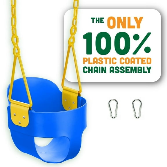 Deluxe High Back Full Bucket Toddler Swing with Exclusive Chain & Triangle Dip Pinch Protection and Carabiners for Easy Install - Blue - Squirrel Products