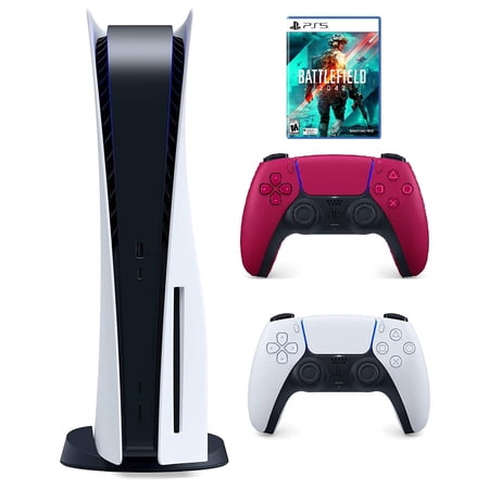 Sony PlayStation_PS5 Gaming Console (Disc Version) with One Red Extra Controller Bundle & Battlefield 2042 Game