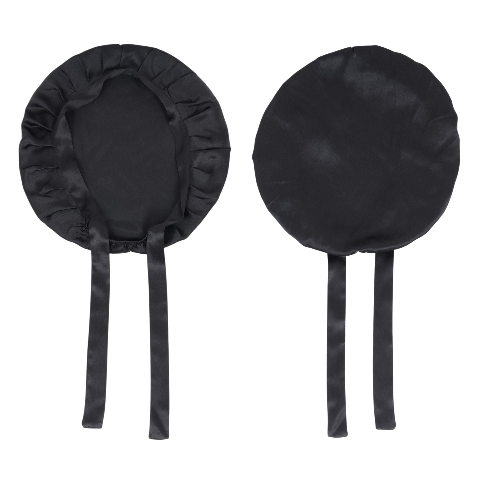 Women Satin Sleep Bonnet Adjustable Tie Back Hair Protection Cap for All Hair Types - Black
