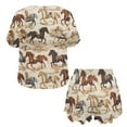 thumbnail image 5 of Yuyamidu Western Horse Womens Summer Pajama Set with Pockets 2 Piece Crew Neck Short Sleeve Top With Short Pants Sleepwear Brown Lounge Sets, 5 of 7