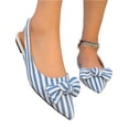 thumbnail image 2 of Willtoo Women's Pointed Toe Slip on Flat Stripe Bow Slides Mules Shoes, 2 of 5