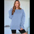 thumbnail image 4 of Sudaderas de Gran Tamaño para Mujer, Sudaderas con Capucha de Larga con Abertura para el Pulgar, Camisetas con Abertura Lateral, Tops Estilo Y2K Azul L, 4 of 10