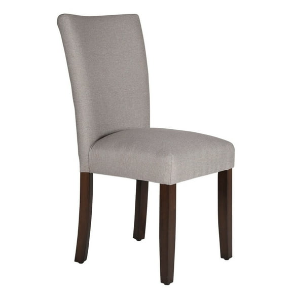 Benjara Fabric Upholstered Wooden Parson Dining Chair with Splayed Back, Gray and Brown