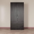 thumbnail image 4 of Better Home Products Armoire Garde-Robe en Bois à 2 Portes avec 2 Tiroirs Tabac, 4 of 12