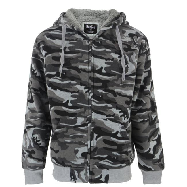 Grey Men Camo Sherpa Lined Hooded Sweatshirt, Small-Extra Large - Case ...