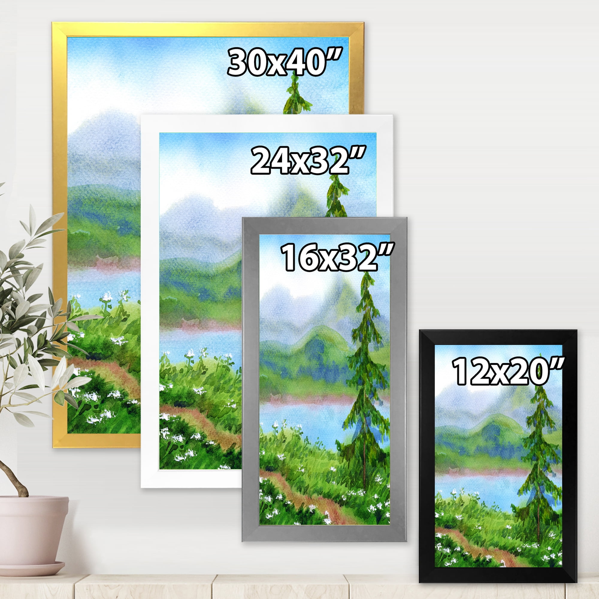 Designart 'Landscape River Spruce Near The Trail On A Hill' Traditional Framed Art Print
