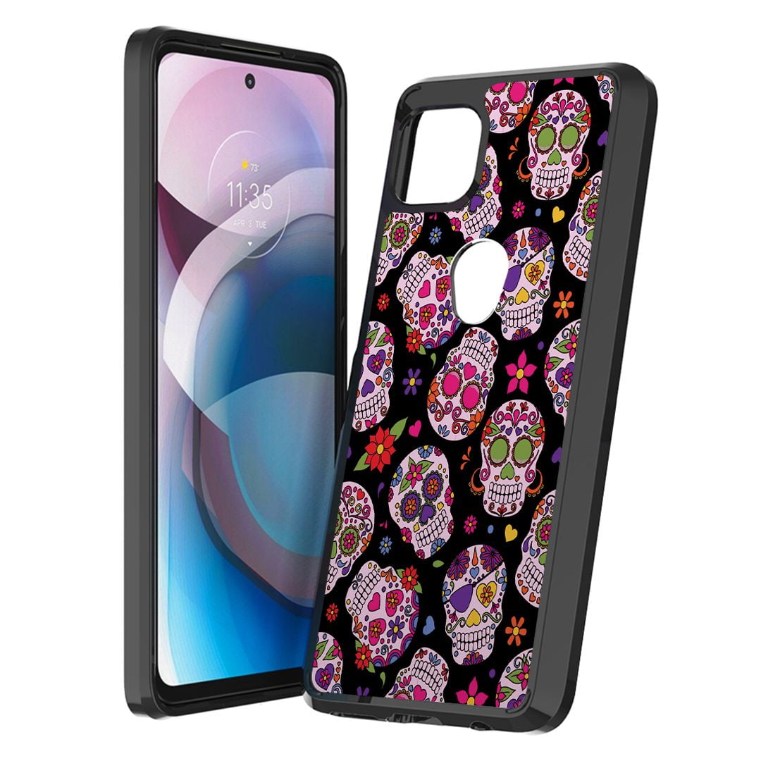 Capsule Case Compatible With Motorola One 5g Ace Cute Slim Thin Fit Heavy Duty Men Women Girly Design Protective Black Phone Case Cover For Motorola Moto One 5g Ace Sugar Skulls Sweet