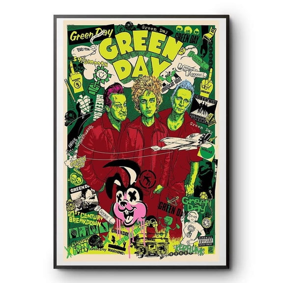 Green Day Punk Rock Collage Poster, 90s Band Art American Punk Style, Size 24x36 Unframed Poster