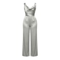 thumbnail image 7 of Elegant Satin Wide Leg Jumpsuit, Sleeveless With Dramatic Neckline, Cocktail Party One-Piece For Evening & Wedding Guest Silver XL, 7 of 7