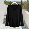 thumbnail image 4 of hoksml Women's V Neck Casual Tunic Top, Solid Side Slit Loose Long Sleeve Shirt, 4 of 5