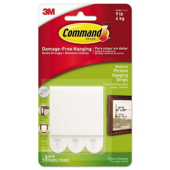 4PK Command Picture Hanging Strips, Removable, Holds Up to 3 lbs per Pair, 0.75 x 2.75, White, 3 Pairs/Pack (17201ES)