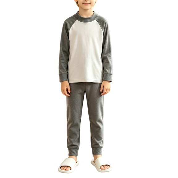 YunPes Unisex Kids Spring Fall Outfits Contrast Raglan Long Sleeve Pullovers & Pants Kids Soft Cozy Loungewear Set 2pcs
